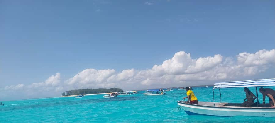 Zanzibar: Mnemba Island Dolphin and Snorkeling Tour - Sandbanks, shallow water, and fresh fruit